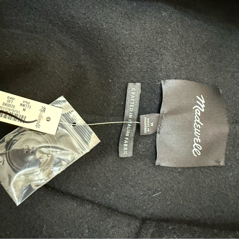 NWT Madewell Women's Black Double-Faced Wool Brushed Long Coat - Med - Picture 5 of 8